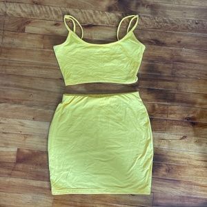 Belle Halloween Costume - Yellow Bodycon Crop Top and Skirt Set w/ Accessories
